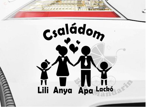 Autó matrica EGYEDI névvel kedves grafikával Családi 2