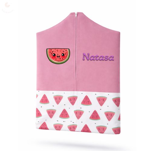 Rózsaszín, dinnyés ovis zsák kislánynak egyedi névvel és jellel