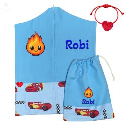   Versenyautós ovis zsák szett egyedi névvel és jellel + ajándék szeretetküldővel