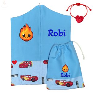 Versenyautós ovis zsák szett egyedi névvel és jellel + ajándék szeretetküldővel