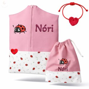 Katicás, rózsaszín ovis zsák & tornazsák szett egyedi névvel és jellel + ajándék szeretetküldővel