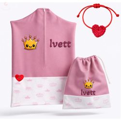   Rózsaszín koronás ovis zsák & tornazsák szett egyedi névvel és jellel + ajándék szeretetküldővel