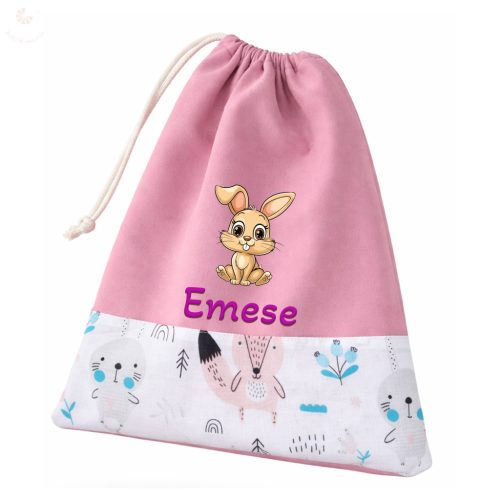 Rózsaszín, bébi állatos kislány tornazsák egyedi névvel és jellel