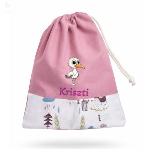 Rózsaszín, sünis-macis kislány tornazsák egyedi névvel és jellel