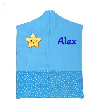   Kék, csillagos ovis zsák kisfiúnak egyedi névvel és jellel