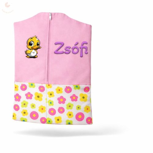 Rózsaszín, sokféle virágos ovis zsák kislánynak egyedi névvel és jellel