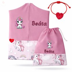   Rózsaszín sörényű unikornisos ovis zsák & tornazsák szett egyedi névvel és jellel + ajándék szeretetküldővel