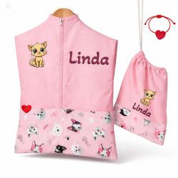   Rózsaszín cicás ovis zsák & tornazsák szett egyedi névvel és jellel + ajándék szeretetküldővel