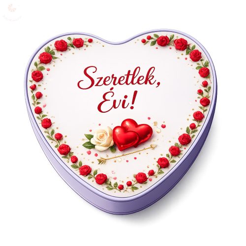 Egyedi, névvel nyomtatott Valentin-napi, szív alakú fémdoboz 2.
