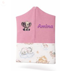   Rózsaszín, alvó állatkás ovis zsák kislánynak egyedi névvel és jellel