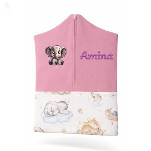 Rózsaszín, alvó állatkás ovis zsák kislánynak egyedi névvel és jellel