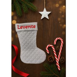   Egyedi, NÉVRE SZÓLÓ textil mikuláscsizma (bármilyen névvel vagy felirattal), steppelt fehér