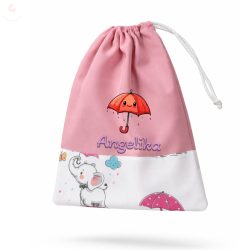   Rózsaszín, esernyős elefántos kislány tornazsák egyedi névvel és jellel