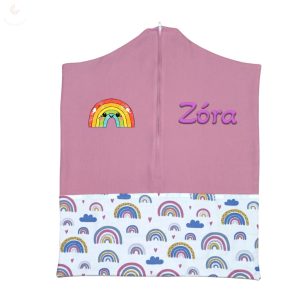 Rózsaszín, szivárványos ovis zsák kislánynak egyedi névvel és jellel