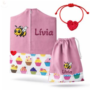 Muffinos, rózsaszín ovis zsák & tornazsák szett egyedi névvel és jellel + ajándék szeretetküldővel