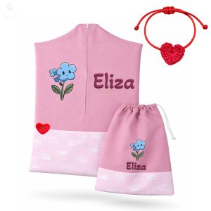 Fehér koronás, rózsaszín ovis zsák & tornazsák szett egyedi névvel és jellel + ajándék szeretetküldővel