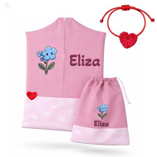 Ovis zsák és tornazsák egyedi névvel és jellel (rózsaszín + fehér koronás), ajándék szeretetküldővel