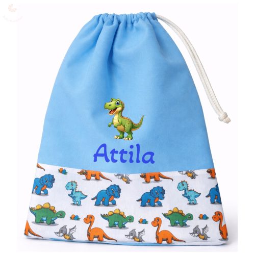 Kék, dínós kisfiú tornazsák egyedi névvel és jellel