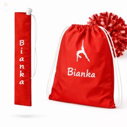   Egyedi neves (logós) mazsorett bottartó és pompom táska szett (piros)
