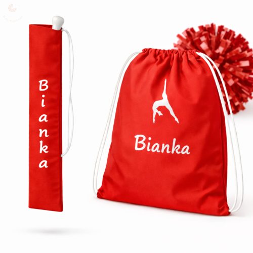 Egyedi neves (logós) mazsorett bottartó és pompom táska szett (piros)
