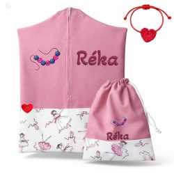   Karcsú balerinás, rózsaszín ovis zsák & tornazsák szett egyedi névvel és jellel + ajándék szeretetküldővel