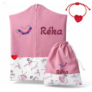 Karcsú balerinás, rózsaszín ovis zsák & tornazsák szett egyedi névvel és jellel + ajándék szeretetküldővel