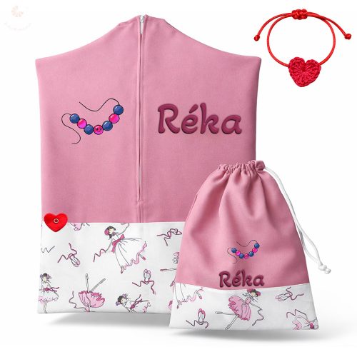 Karcsú balerinás, rózsaszín ovis zsák & tornazsák szett egyedi névvel és jellel + ajándék szeretetküldővel