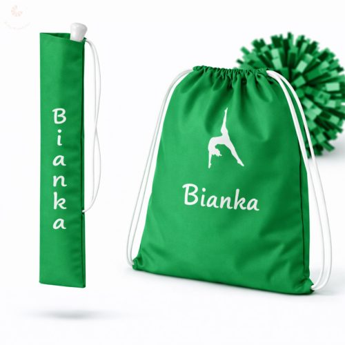 Egyedi neves (logós) mazsorett bottartó és pompom táska szett (zöld)