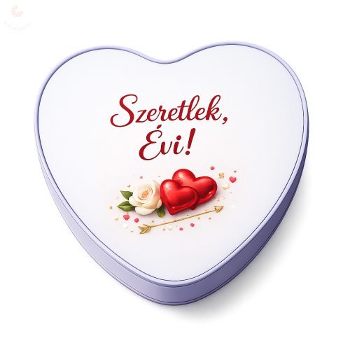 Egyedi, névvel nyomtatott Valentin-napi, szív alakú fémdoboz 1.