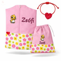   Vidám virágos, rózsaszín ovis zsák & tornazsák szett egyedi névvel és jellel + ajándék szeretetküldővel