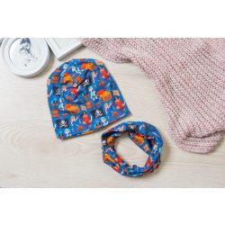   Kék kalózos  átmeneti sapka körsál szett -Bölcsis méret- KÉSZLETRŐL