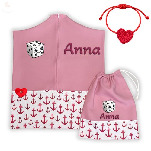 Piros horgonyos ovis zsák & tornazsák szett egyedi névvel és jellel + ajándék szeretetküldővel