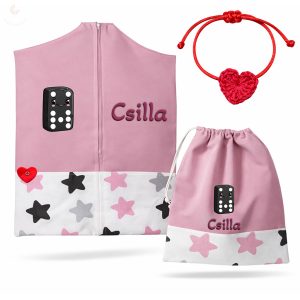 Rózsaszín, nagy csillagos ovis zsák & tornazsák szett egyedi névvel és jellel + ajándék szeretetküldővel