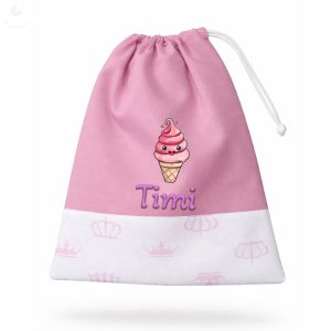 Tornazsák EGYEDI NÉVVEL ÉS JELLEL (rózsaszín + rózsaszín koronás)