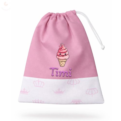 Rózsaszín koronás kislány tornazsák egyedi névvel és jellel