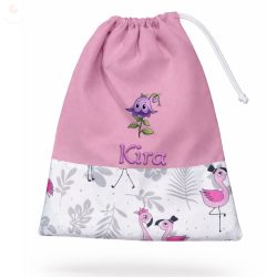 Tornazsák EGYEDI NÉVVEL ÉS JELLEL (rózsaszín + flamingós)