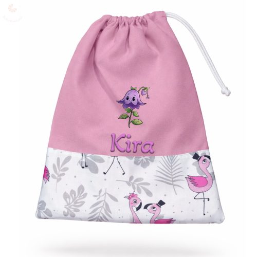 Tornazsák EGYEDI NÉVVEL ÉS JELLEL (rózsaszín + flamingós)