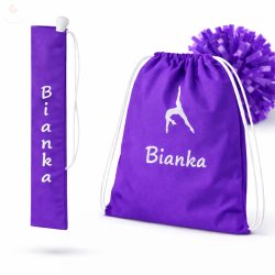   Egyedi neves (logós) mazsorett bottartó és pompom táska szett (lila)