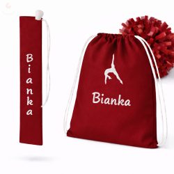   Egyedi neves (logós) mazsorett bottartó és pompom táska szett (bordó)