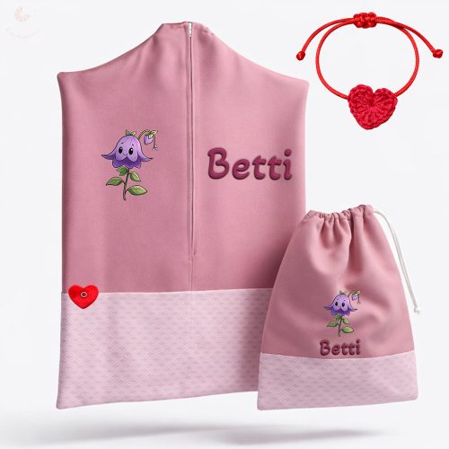 Rózsaszín, rombuszmintás ovis zsák & tornazsák szett egyedi névvel és jellel + ajándék szeretetküldővel