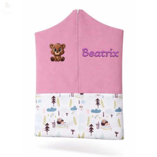 Rózsaszín, sünis-macis ovis zsák kislánynak egyedi névvel és jellel