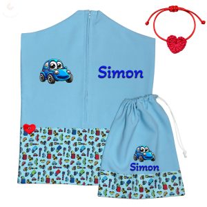 Kisautós, kék ovis zsák szett egyedi névvel és jellel + ajándék szeretetküldővel