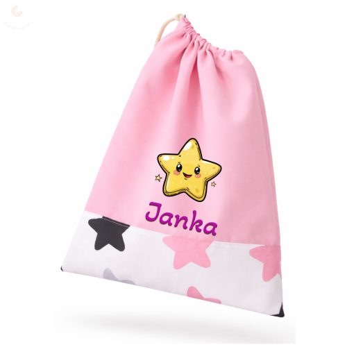Rózsaszín, csillagos kislány tornazsák egyedi névvel és jellel