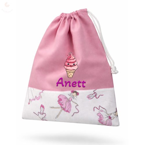 Rózsaszín, karcsú balerinás, kislány tornazsák egyedi névvel és jellel