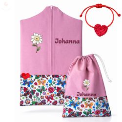   Lepkés-virágos, rózsaszín ovis zsák & tornazsák szett egyedi névvel és jellel + ajándék szeretetküldővel