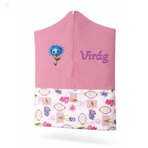 Rózsaszín, tavaszi virágos ovis zsák kislánynak egyedi névvel és jellel