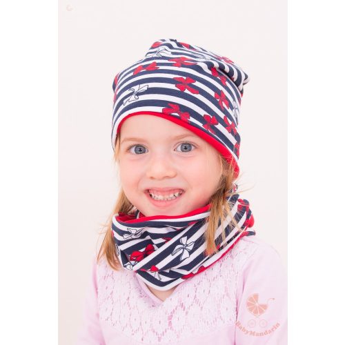 Pamut sapka és sál szett (Csíkos masnis)