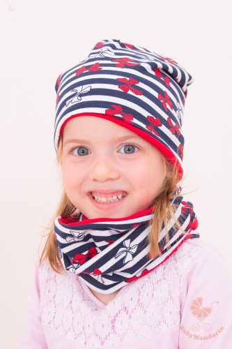 Pamut sapka és sál szett (Csíkos masnis)