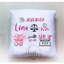 Pufi párna születési adatokkal - lányos (35*35 cm)