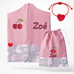 Hattyús-unikornisos, rózsaszín ovis zsák & tornazsák szett egyedi névvel és jellel + ajándék szeretetküldővel